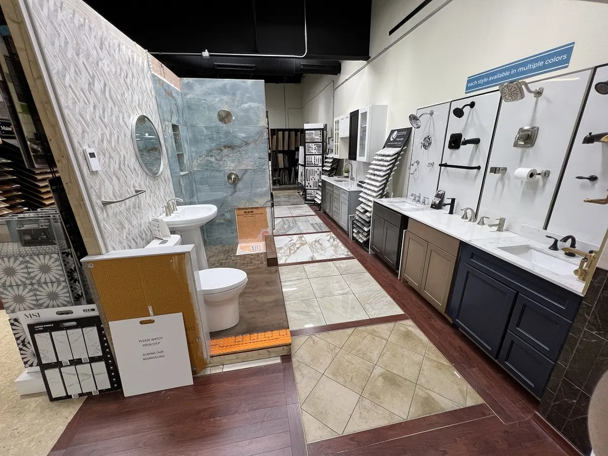 Bathroom, vanity and plumbing fixture displays in Madison’s showroom